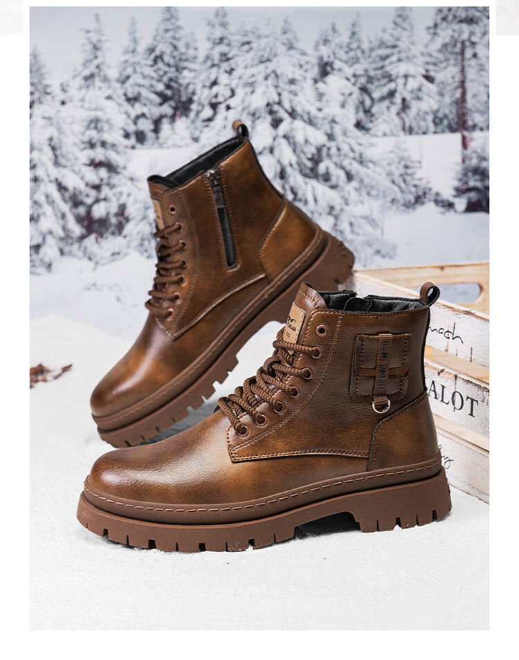 G.N.Shi Jia Men's Martin Boots, Genuine Leather, 2026 Autumn And Winter New Style, British Retro Thick-Soled Heightening Work Boots, Red-Brown, Size 43 20