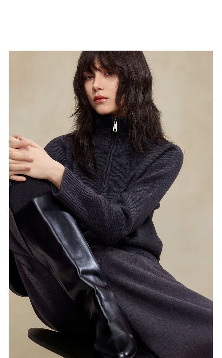 Dme 【Moment of Soft Warmth】Winter Half-Zip Stand Collar Embroidered Elegant Petite Knit Sweater for Women 2