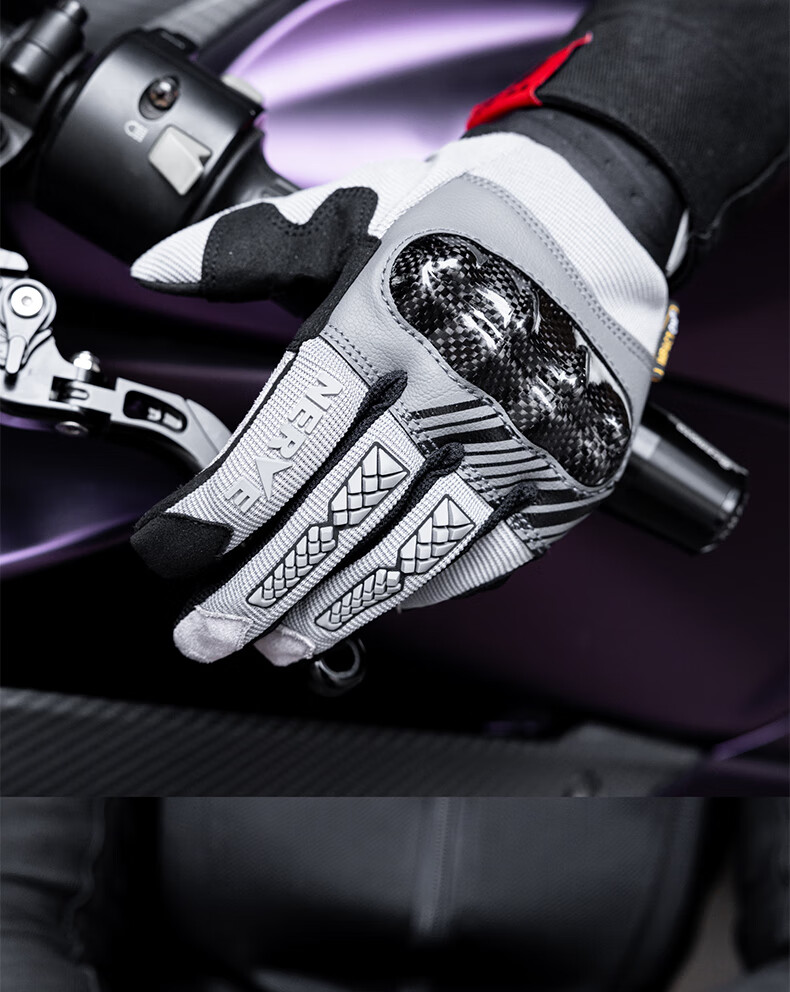 NERVE Cyber Motorcycle Riding Gloves Magnetic Spring Summer Unisex Carbon Fiber Protective Ventilated Breathable Black/Grey 2XL 12