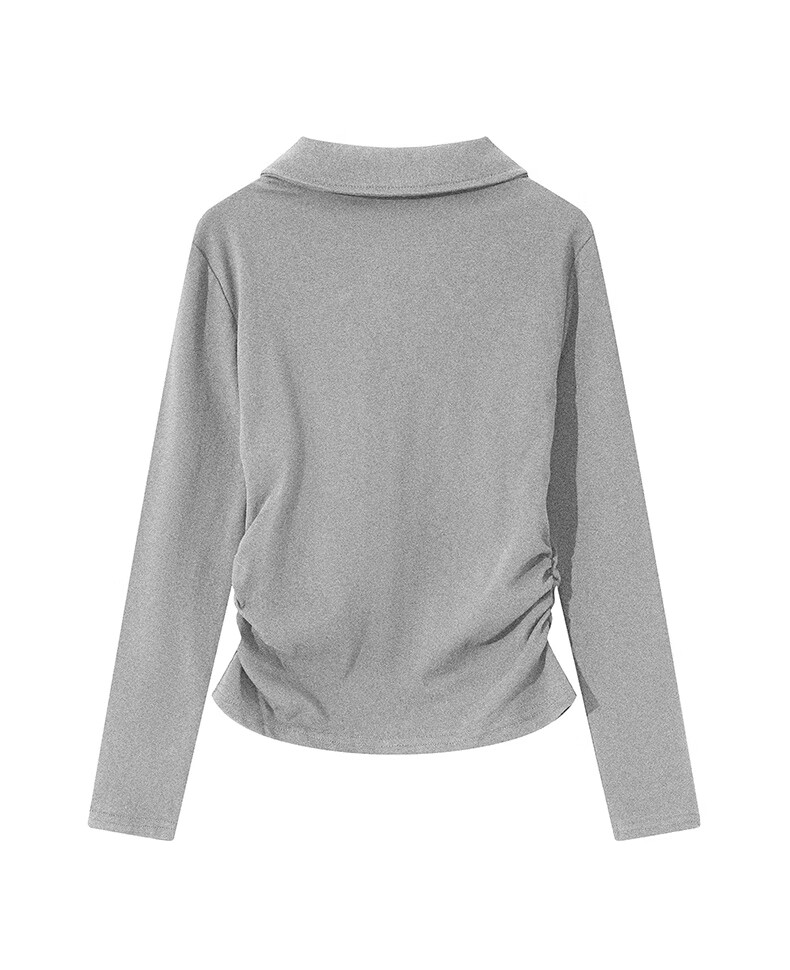 :CHOCOOLATE IT Lapel Shoulder Long Sleeve T-Shirt Women Short Pleated Waist Summer New Base Shirt Top White L 39