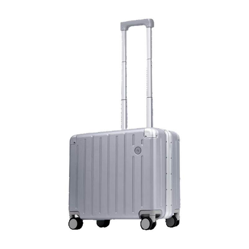 JD Original Borderless Aluminum Frame 18-Inch Suitcase for Men And Women, Travel Luggage with Password Lock, Carry-On Leather Case, Snow Mountain Silver