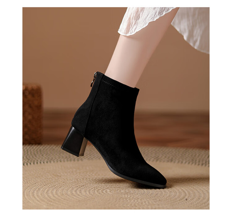 DAPHNE Suede Ankle Boots Women Fashion Simple Martin Boots French Slim High Heel Boots Black 37 8