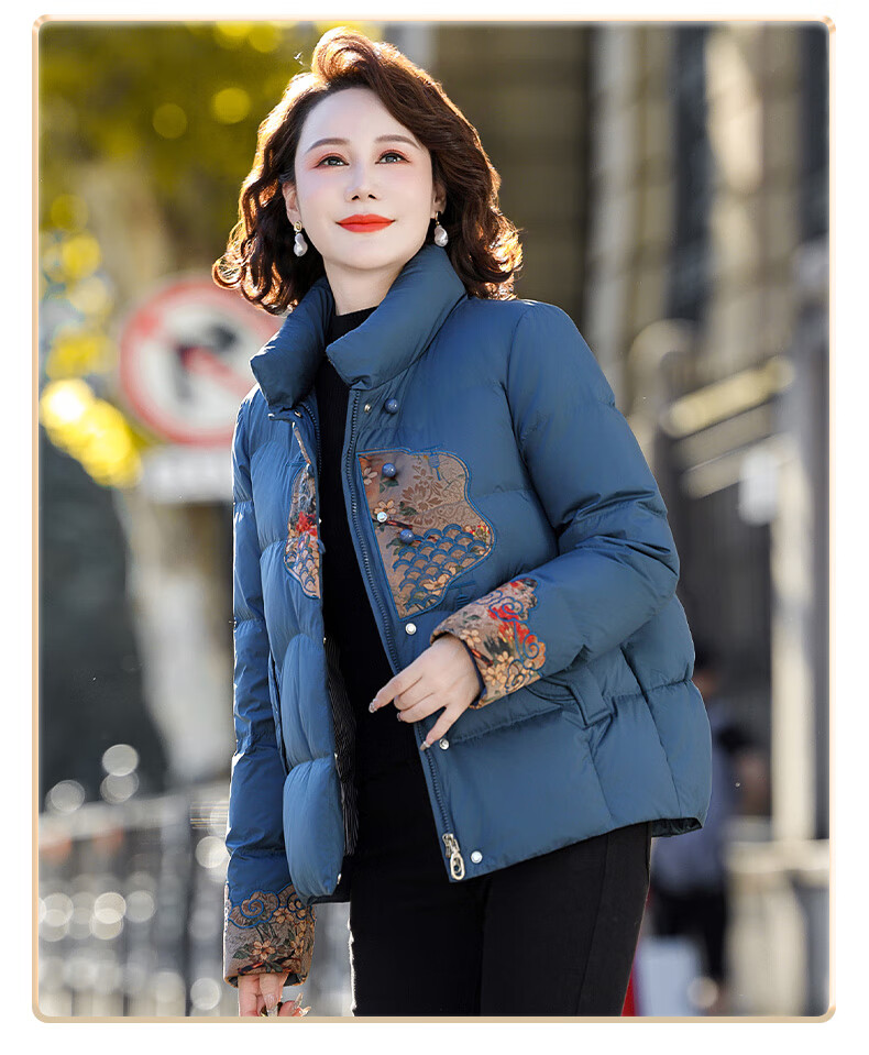 SNOWFLYING Women's Short Down Jacket 2025 Winter Loose Warm Stand Collar 90% Down Coat Mom Style Dark Red L 14