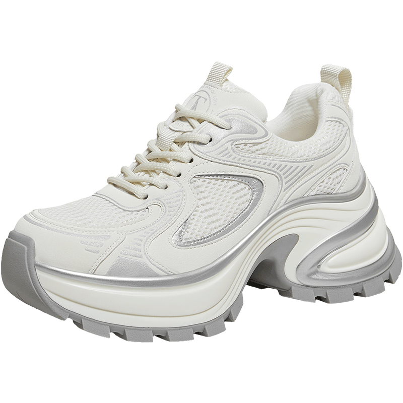 TATA 2026 Spring Mall Fashion Casual Versatile Women's Dad Sneakers Beige/Silver (Single Lining) Size 36