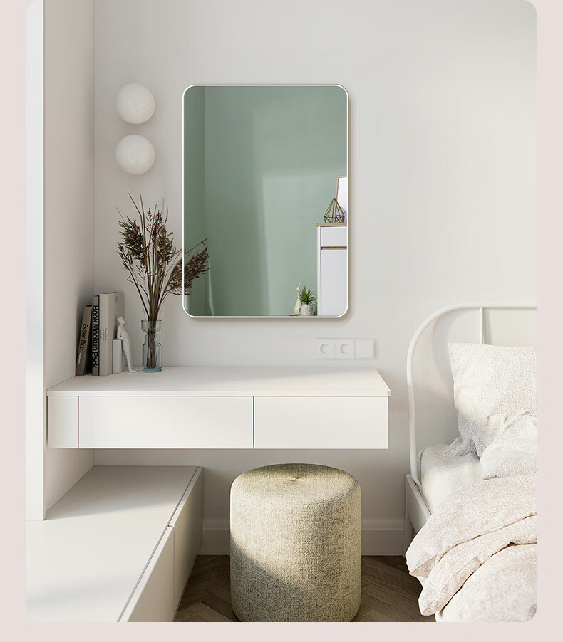 Menghuating Self-Adhesive Wall Mirror for Bathroom Vanity Makeup Hanging Wall-Mounted Toilet Dressing Mirror No Drilling Bathroom Mirror 3
