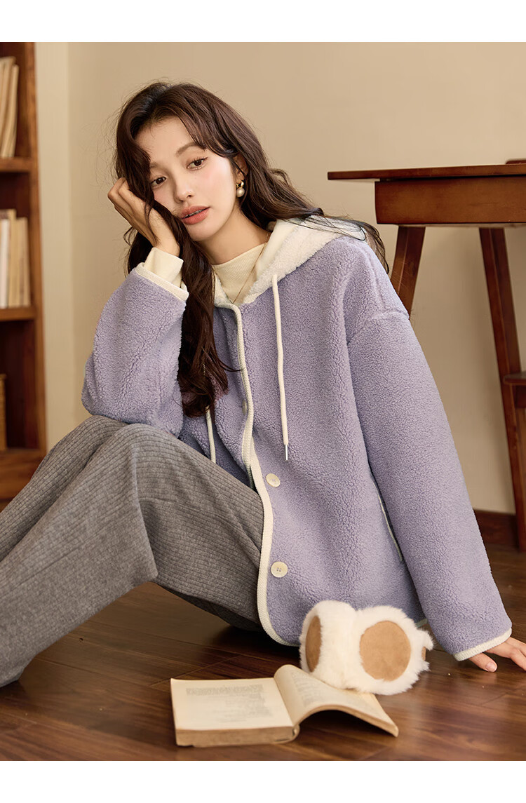 Demana Winter Love Song Autumn Winter Patchwork Hooded Short Lamb Wool Coat Women Gentle Age-Reducing Jacket 4