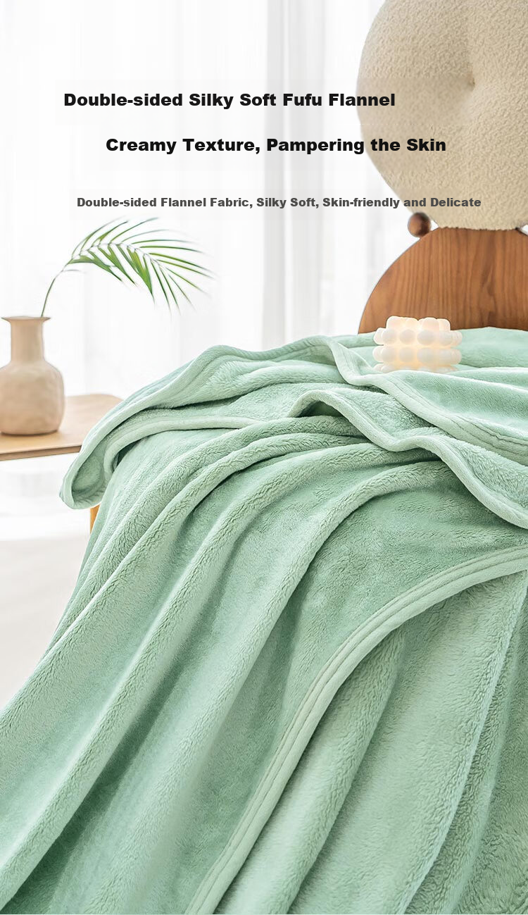 JD Original Flannel Blanket in Matcha Green, 1150g Air Conditioning Blanket, Thickened Blanket for All Seasons, Sofa Nap Blanket, Throw Blanket, 1.5x2m 4