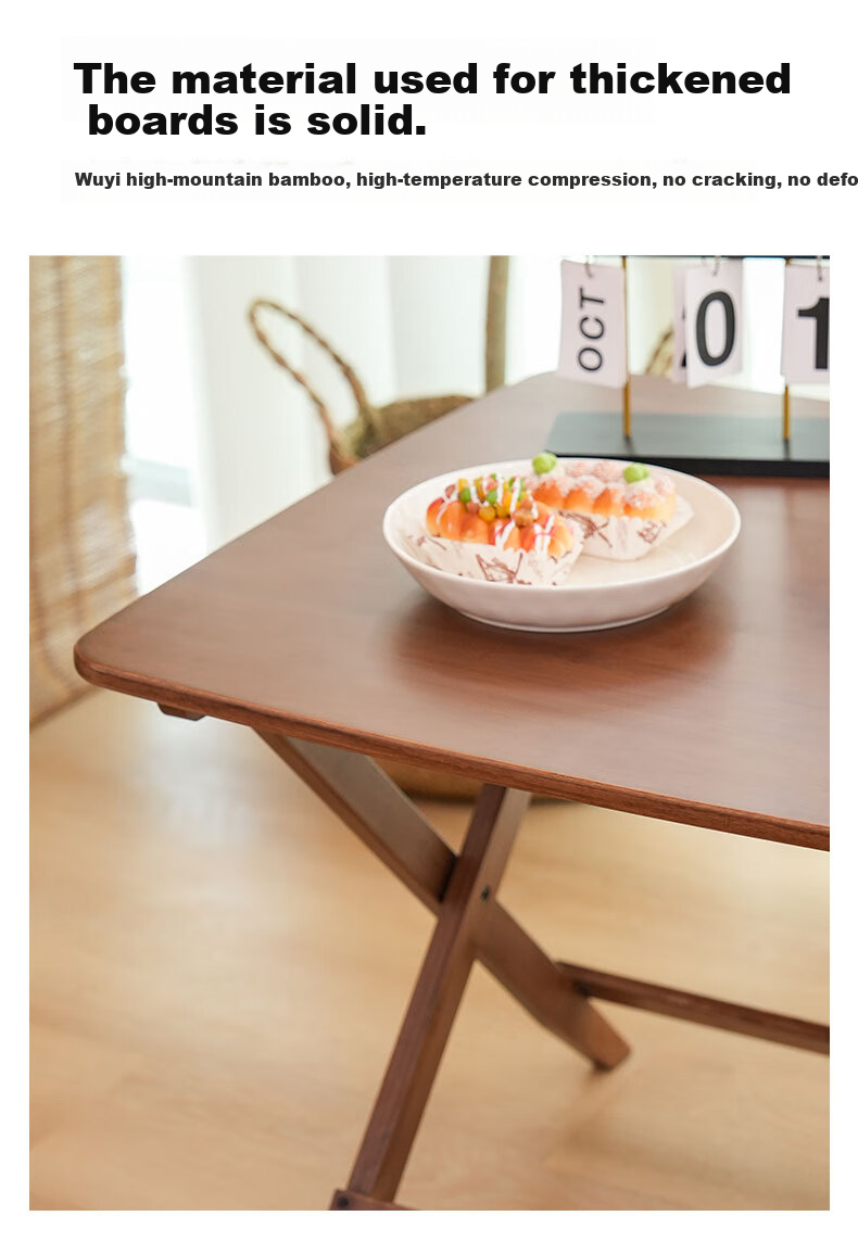 DuLu Folding Table, Compact Bamboo Dining Table for Home Use, Balcony Tea Table, Small Square Table, Outdoor Portable Table And Chairs 4