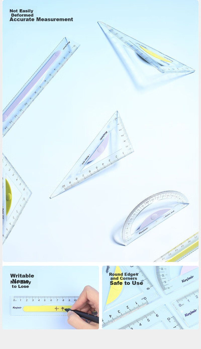 Kasimir Ruler for Primary School Students, Multi-Functional Triangle Measuring Tool, Soft Ruler, Anti-Nearsightedness Geometry Drawing Hollow High-Precision Drawing Ruler, 15cm Straight Edge Triangle Ruler 4