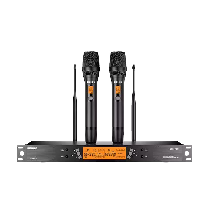 PHILIPS CSS1700 Wireless Microphone Dual Channel Handheld Mic for Stage Conference Karaoke Home KTV Singing Host Bar Clear Sound UHF Mic