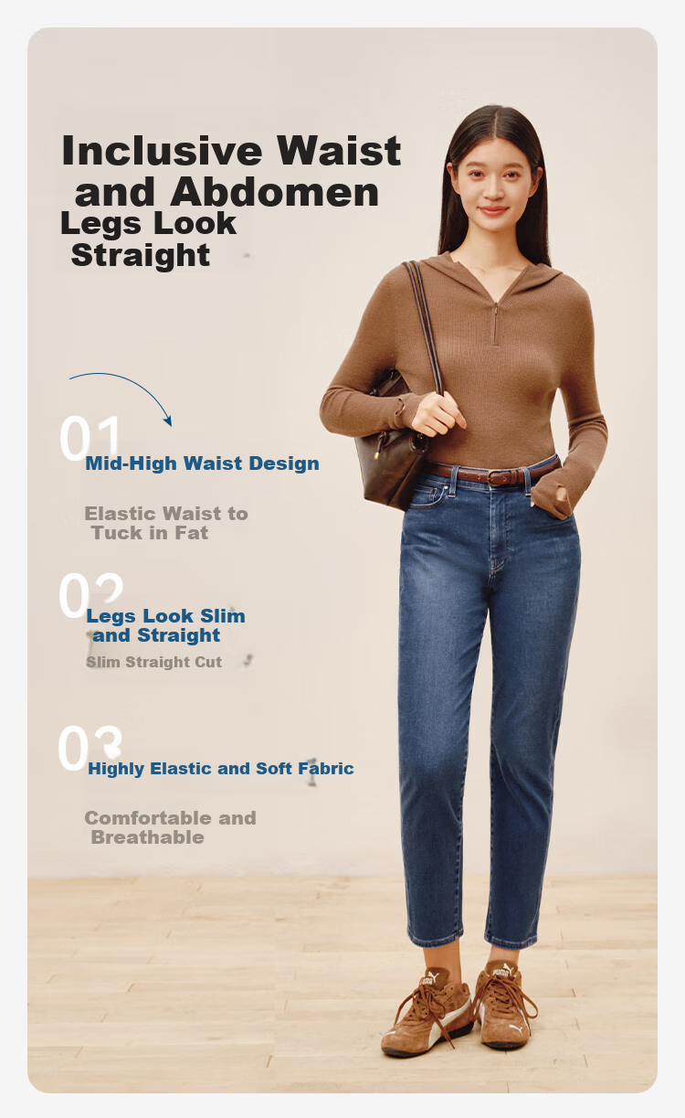 JD Original Jeans for Women, 2026 Spring New Style, Lycra Elastic Draping Slim-Fit Casual Pants, Medium Blue XS 2