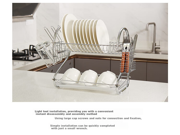 Ourunzhe Bowl And Plate Rack, S-Shaped Double-Layer Kitchen Dish Storage Rack, Draining Bowl Holder, Chopstick Stand, Dish And Plate Organizer 14