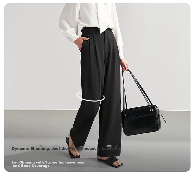 Bodexiaojie Women's Suit Pants, Formal Wear, Interview Attire, Petite Straight-Leg Wide-Leg Professional Draping Casual Black Trousers 7