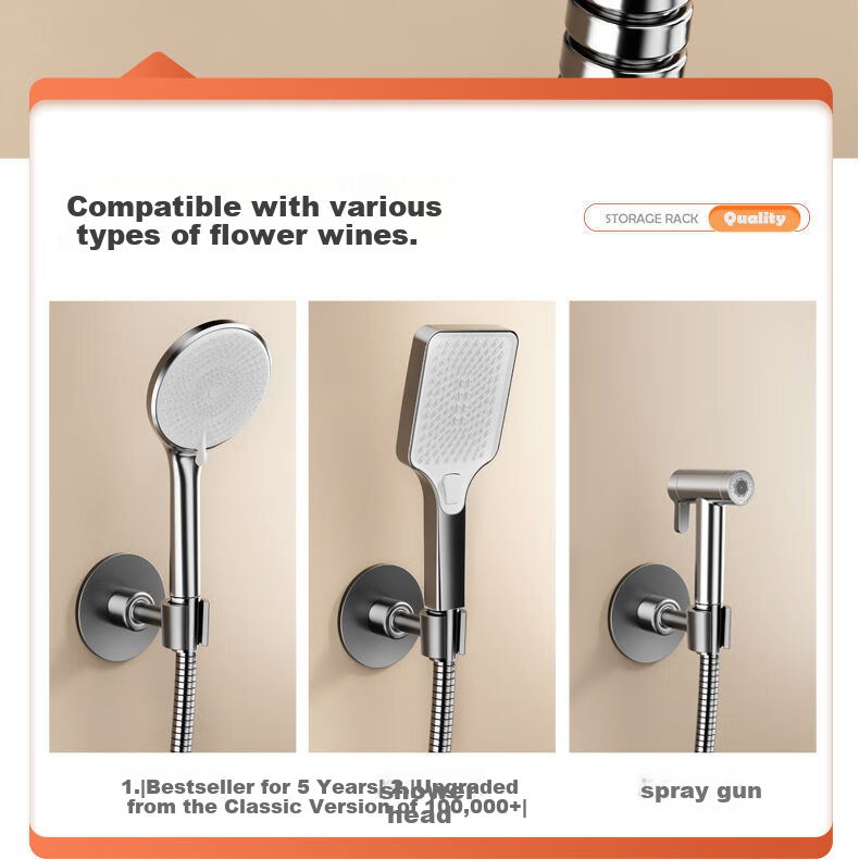 Shangmeide 304 Stainless Steel Shower Head Holder, No Drilling Required, Adjustable Fixing Device, Strong Load-Bearing Capacity of 10kg, Shower Head Bracket 9