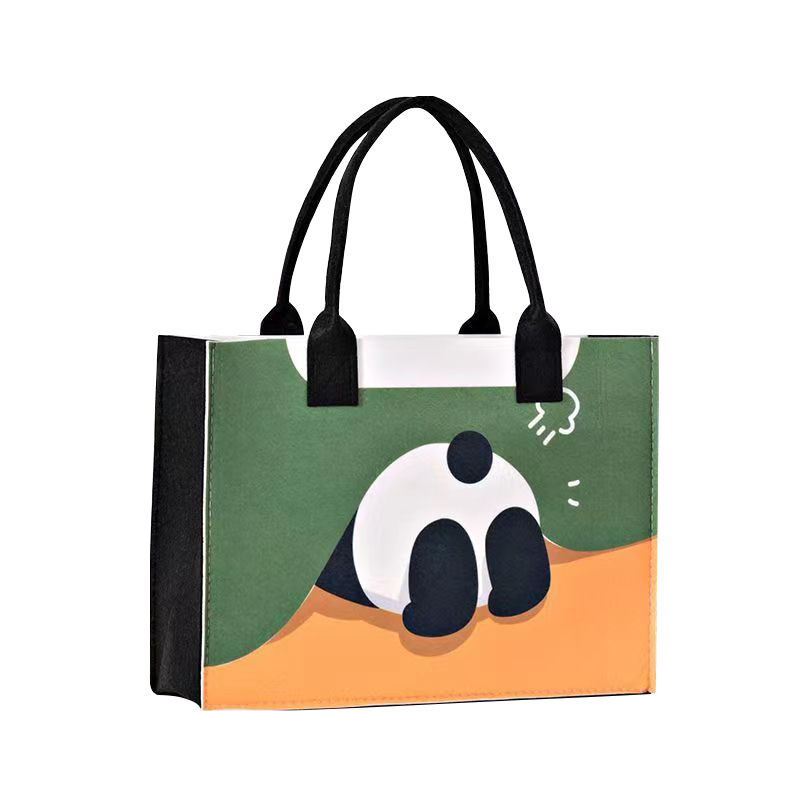 40,000 Kilometers Canvas Tote Bag Large Capacity Felt Handbag Printed Storage Bag Felt Tote Panda