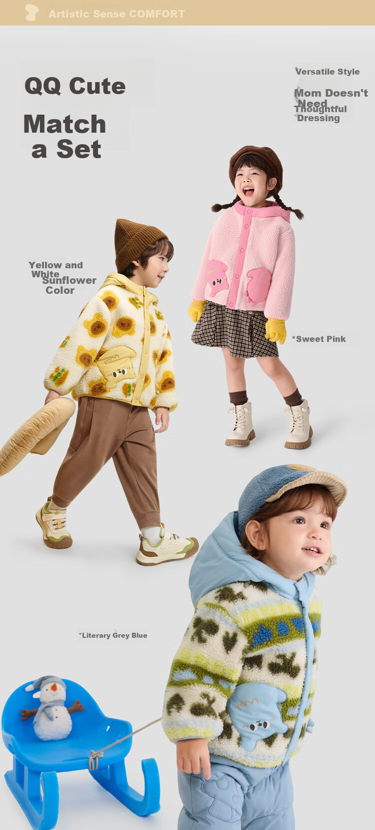 BALABALA Children's Outerwear, Girls' And Boys' Autumn And Winter Fleece Jacket, Anti-Static Warm Clothing, Soft And Cute 3