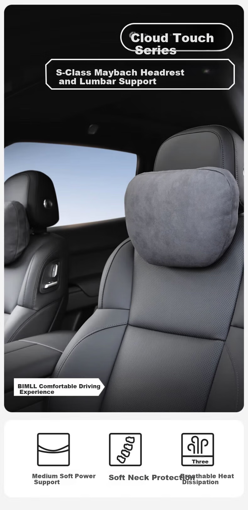 BIMLL B Car Headrest Suitable for Maybach Headrest, Mercedes-Benz, Tesla Neck Support Pillow, Wenjie Lumbar Cushio 1