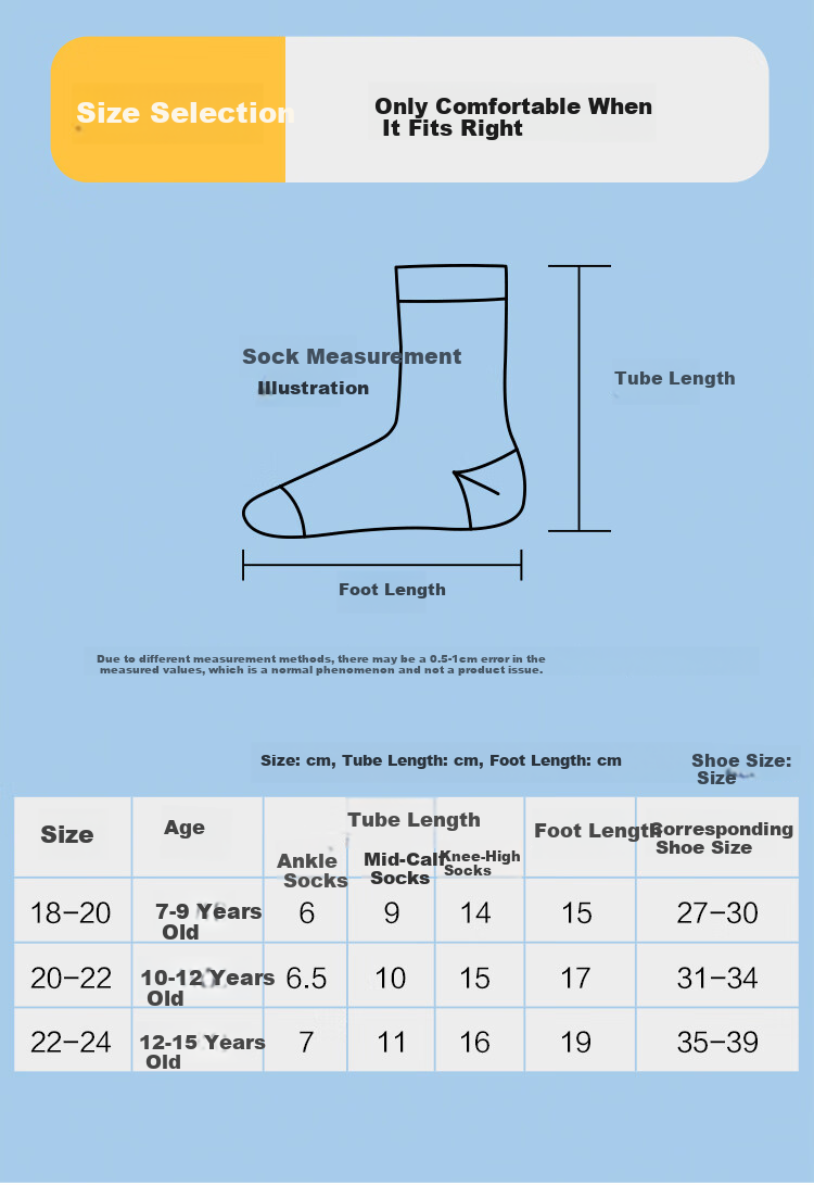 JD Jingzao Children's Socks Girls' Four Seasons Mid-Calf Striped Cotton Socks 9-12 Years Back to School Youth Size 20-22 21