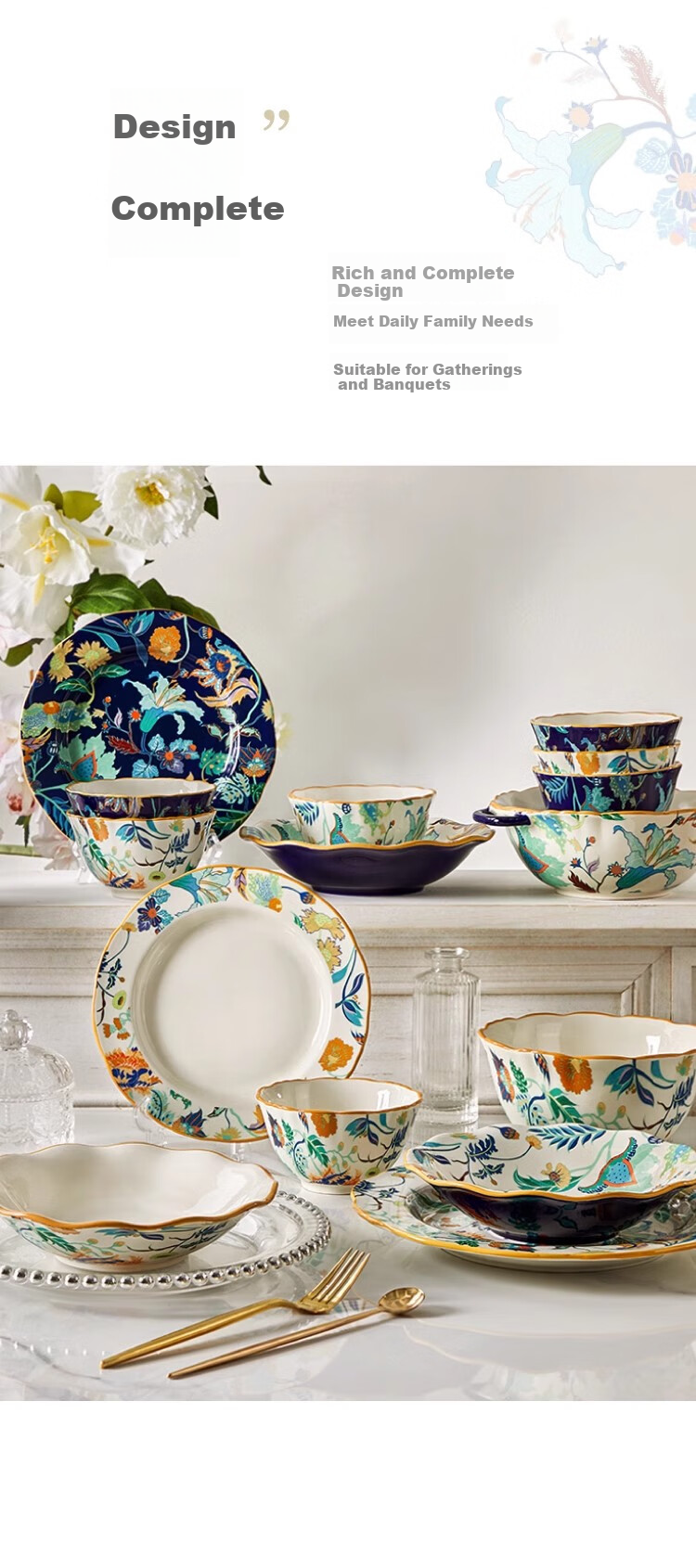 Mose Fresh Tableware Ceramic Bowl And Plate Set, Home Use Bowls And Plates with Chopsticks, Aesthetically Pleasing Housewarming Gift Set, 36 Pieces 12