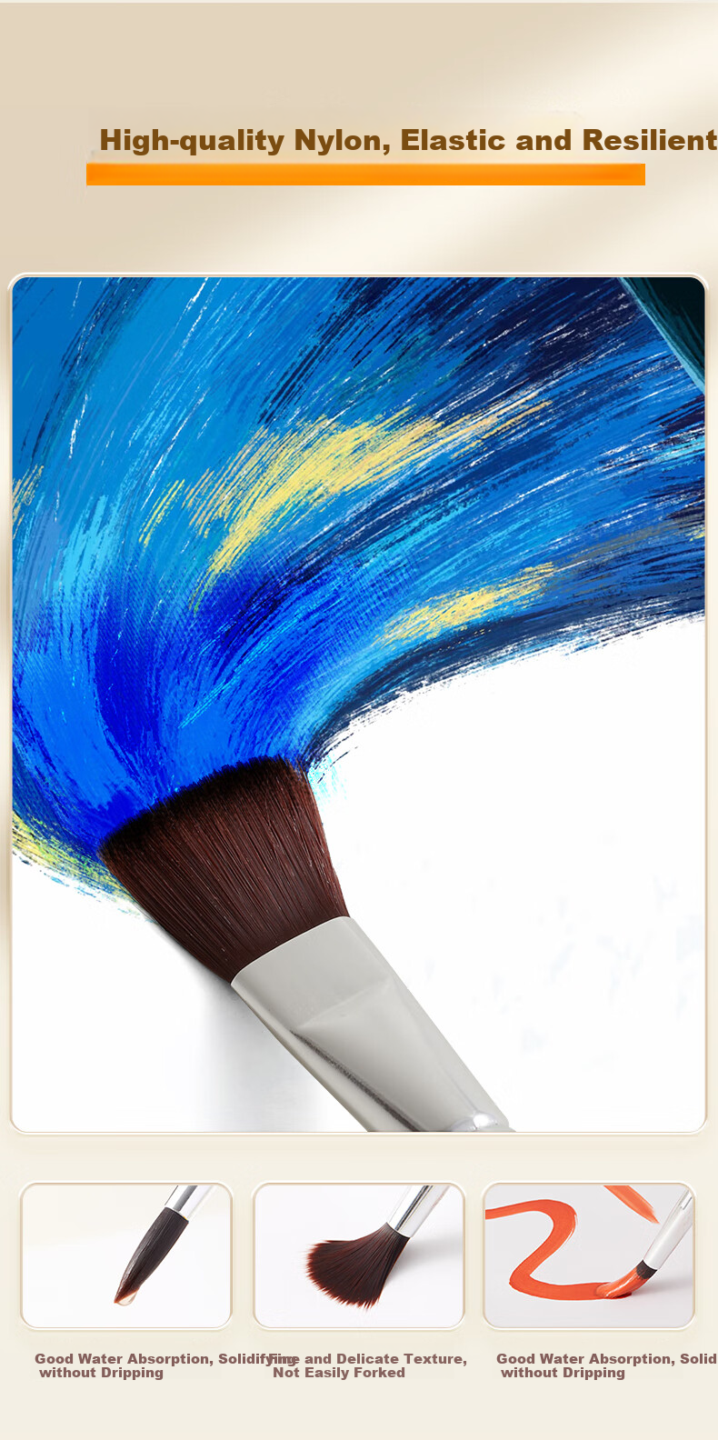 Liupintang Gouache Paint Brush Set, Acrylic And Watercolor Brushes, Art Student Specialized Painting Nylon Brush, Natural Wood Handle Gouache Brush, Beginner Student Tool Kit 3