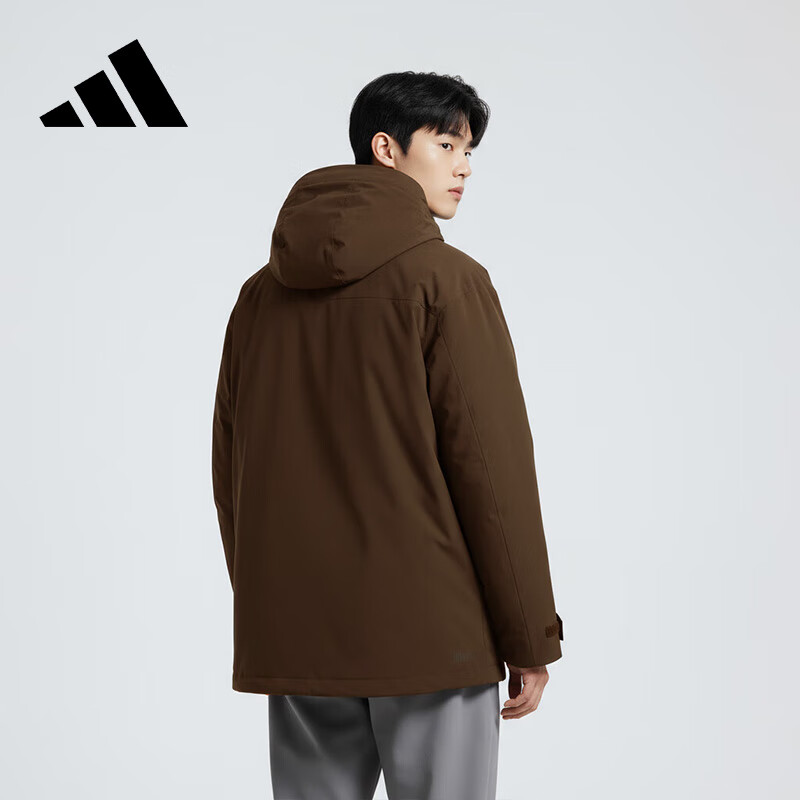 Adidas 2025 Winter Brown Parka Down Jacket Business Casual 600 Fill Power Men's Hooded Down Jacket