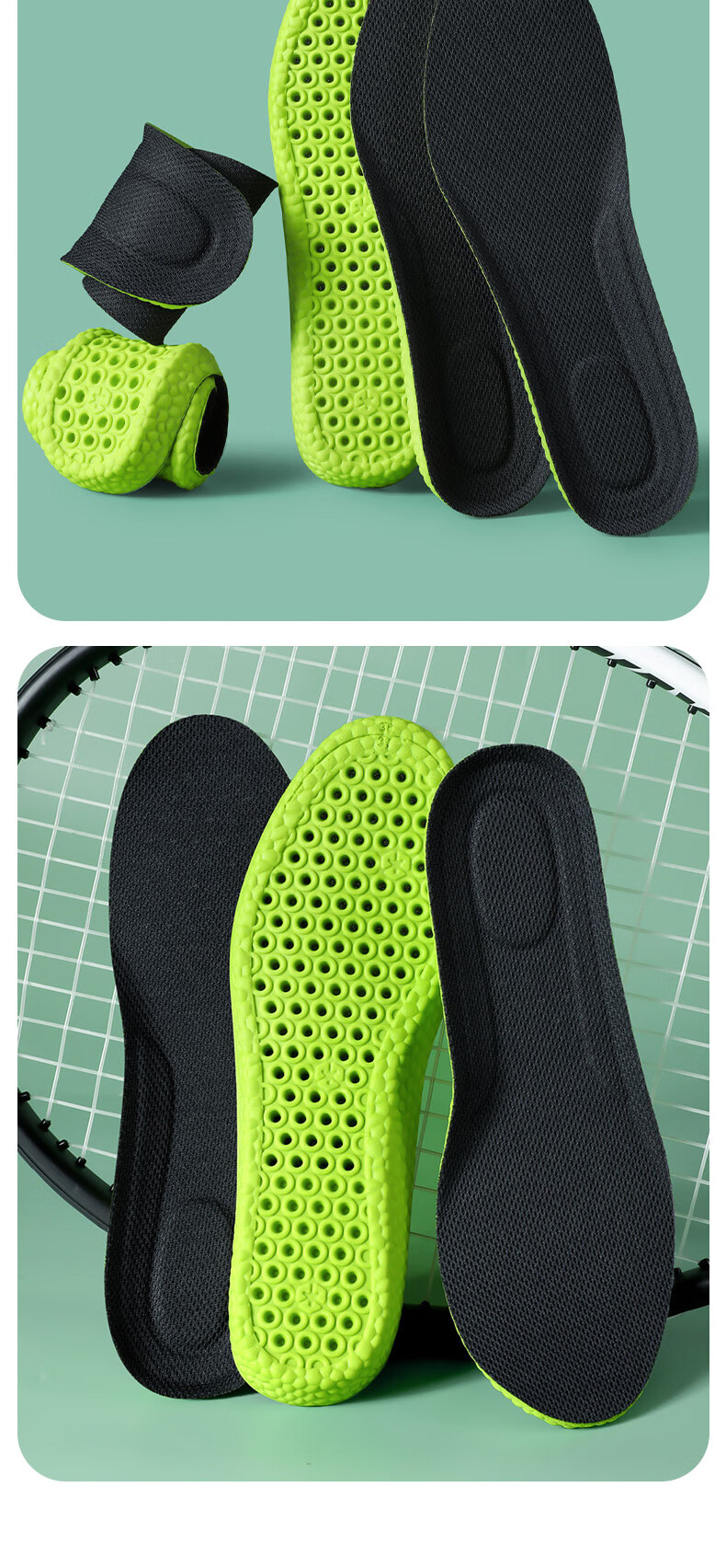 Footprint Tribe Mugwort Deodorizing Insoles Sweat-Absorbing Shock-Absorbing Soft Cushioned Anti-Fatigue for Long Standing 1 Pair Green Black Size 45-46 3