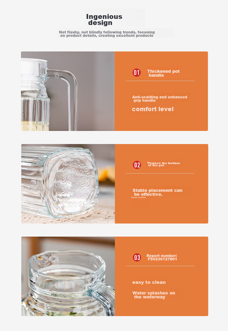 QINGPINGGUO Glass Cold Water Pitcher, Household Glass Cold Water Jug, Beverage Pitcher, Tea Pitcher, Water Cup, Glass Juice Pitcher, Beer Pitcher, 1.1L 6