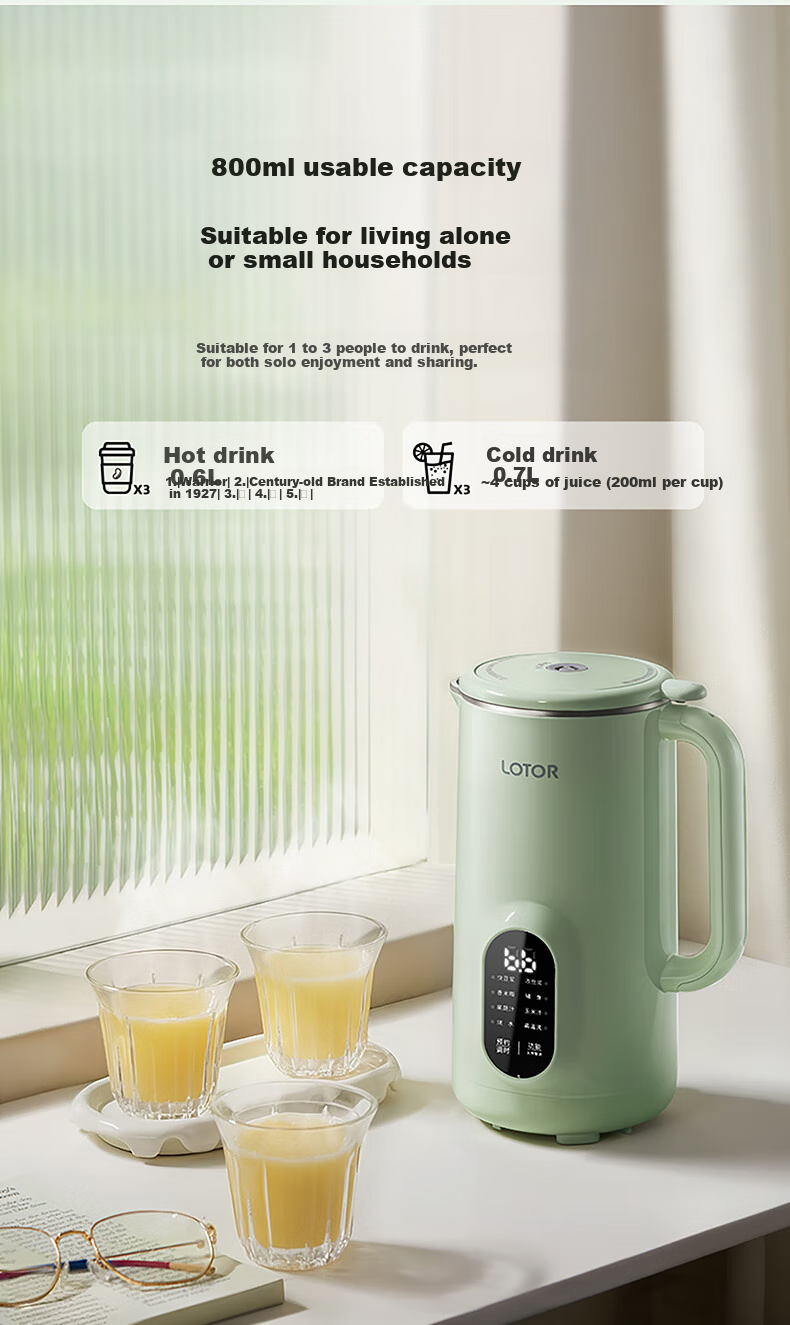 LOTOR Leiduojiaju Soy Milk Maker for Home Use, 4-Person Capacity, Fully Automatic, Quiet Operation, No Filtering Or Washing Required, Juicer, Blender, Heater, for Grains And Cereals, 316L Stainless Steel Blender 11