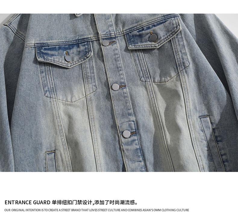 CLOR Vintage Washed Denim Jacket Men Ins Street Loose Spring Summer Coat JK18 Black L 5