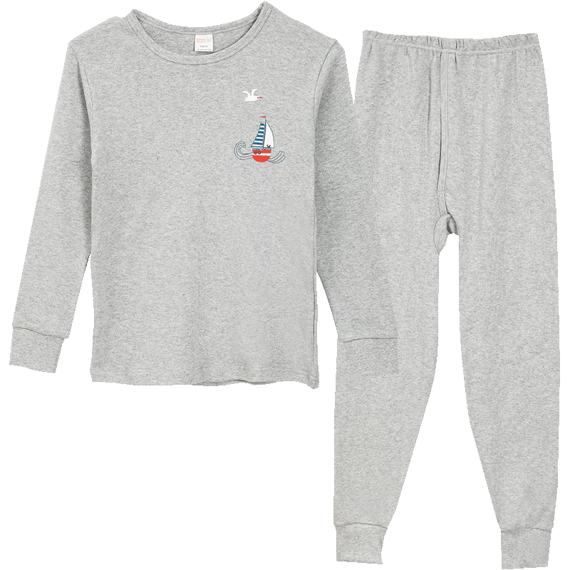 Hodohome Kids Pure Cotton Printed Class A Autumn Clothes and Pants Boys Thin Warm Underwear Set Large Children Cotton Sweater 140