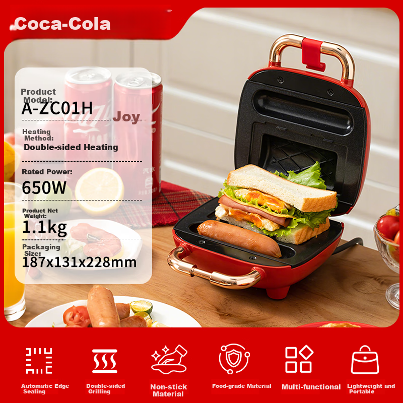 Kekoukele Double-Sided Heating, Dual Baking Tray, Non-Stick, Easy to Clean, Automatic Edge Sealing, Multifunctional Waffle Maker, Sausage Grill, Sandwich Breakfast Machine