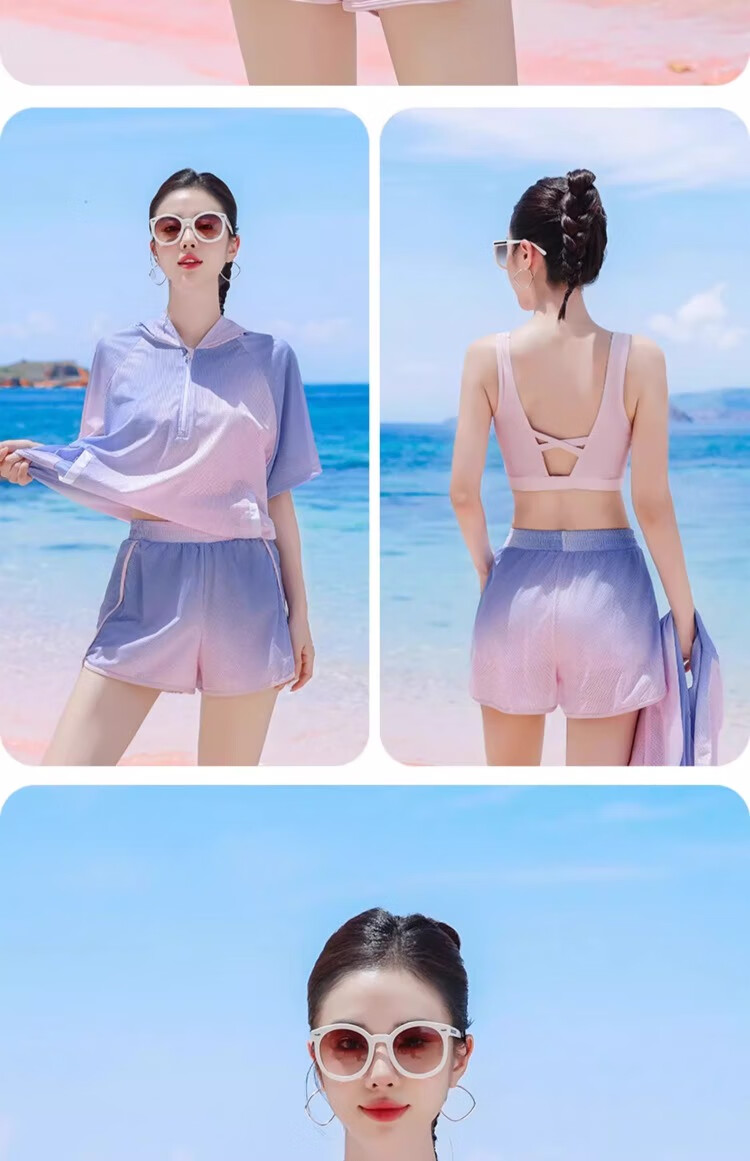 Xtep Women's Swimsuit High-End Comfortable Tummy Control Slimming Two-Piece Conservative Fashion Hooded Vacation Beach Three-Piece Set 14