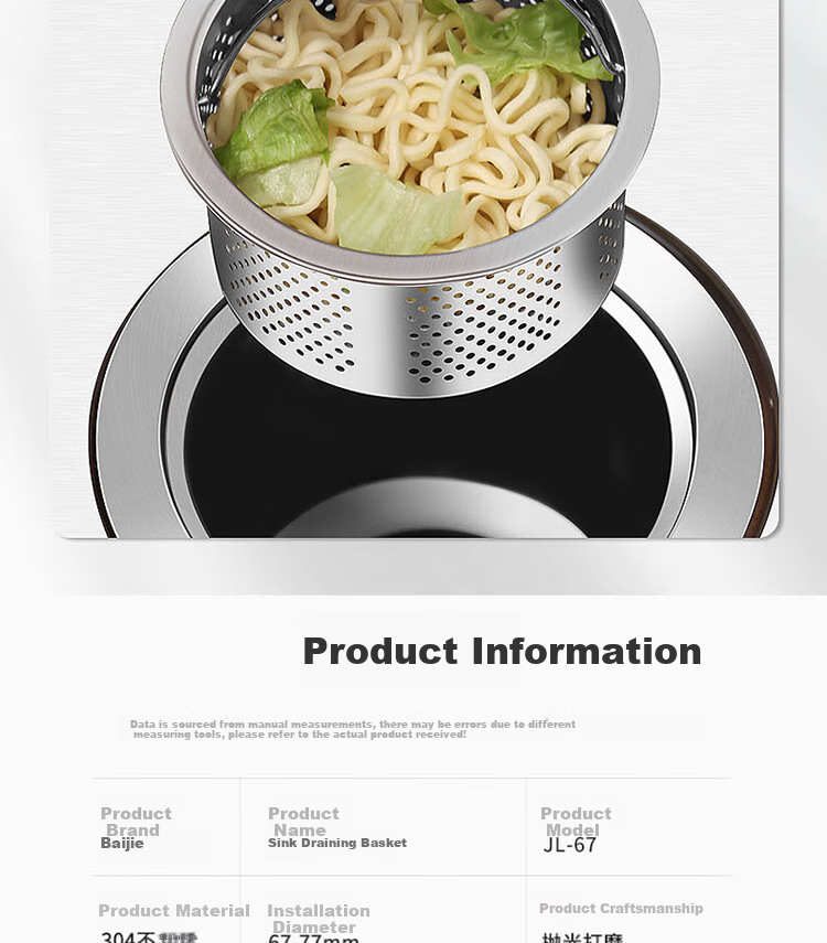 BJ Stainless Steel Kitchen Sink Strainer, Drain Filter, Vegetable Washing Basin, Dishwashing Sink Mesh (Small Basket) 13