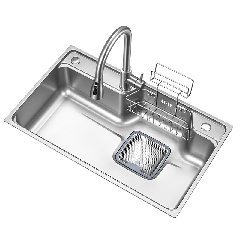 Cobbe Japanese Style 0 Coating Grain Texture Scratch-Resistant Kitchen Sink Single Bowl with Strainer 304 Stainless Steel Integrated Basin