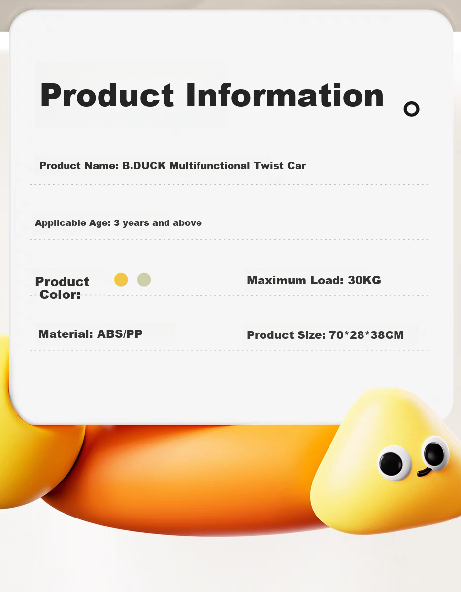Lede Little Yellow Duck Children's Twist Car for Ages 1-3, Adult-Friendly Anti-Rollover Baby Ride-On Car, Baby's First Birthday Gift 16