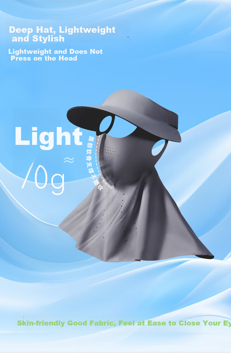 Ousen Sun Protection Face Mask Hat for Women, Summer Ice Silk Face Mask, Detachable Cycling Full-Face UV Protection Sunshade New 7