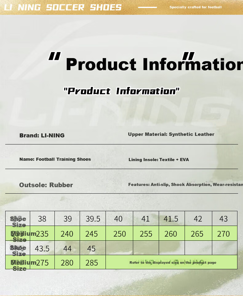 Li-Ning Soccer Shoes for Adults, Men's Cleats, Big Kids And Teenagers, Professional Competition Training Shoes, Non-Slip Breathable Studs, White, Size 44 13