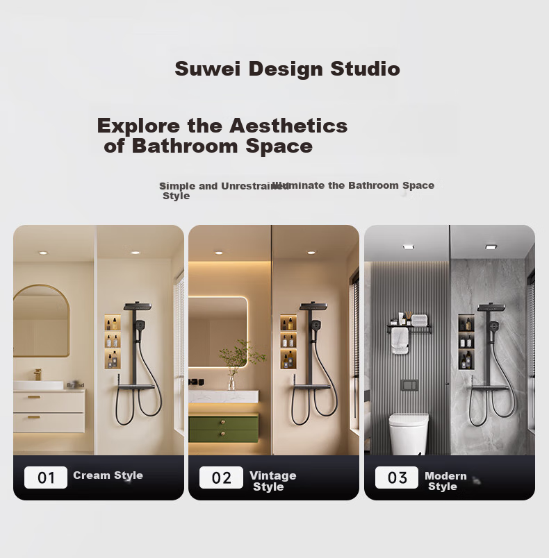 SUPOR Shower Head Set with Integrated Rain Curtain, All-Copper High-Pressure Filtered Bathing Set with Piano Key Buttons And Large Storage, Gunmetal Gray S 2