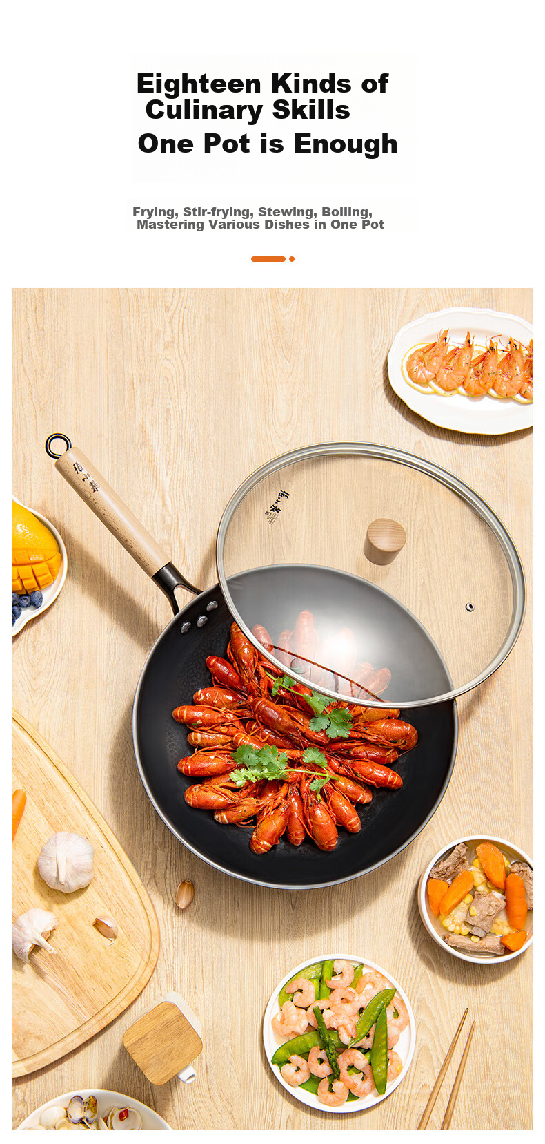 Zhangxiaoquan Uncoated Chinese Stir-Fry Wok, Fine Iron Pot with Hammered Pattern Bottom, Gas Stove Specific Model, 34cm with Lid, C30830100 2