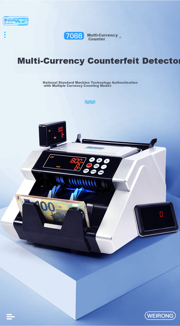 Weirong HK7088(C) Currency Counter, 2025 New Version Commercial Multi-Country Currency Small Class C Egyptian Pound, Euro, Renminbi New Currency, US Dollar American Verify Counterfeit Money Machine 3