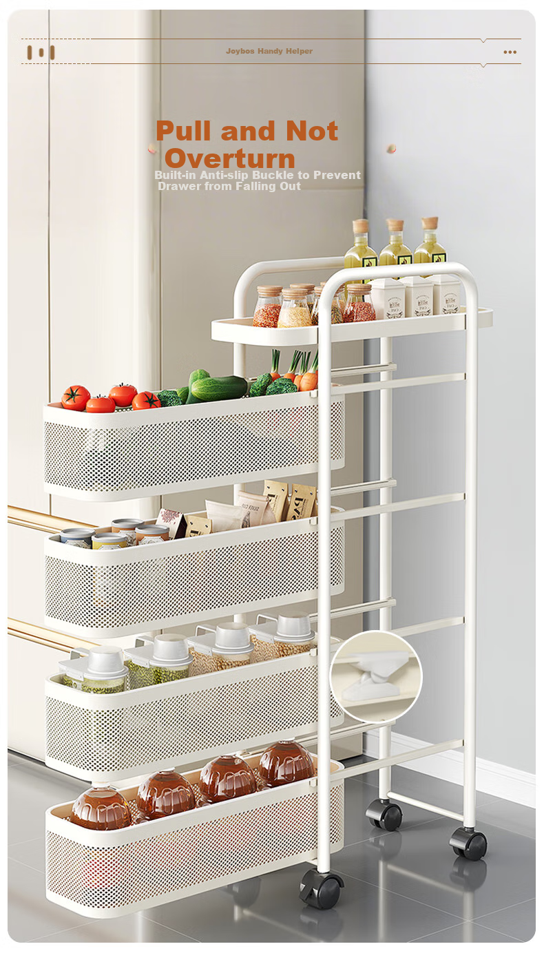 Jiabangshou Kitchen Gap Storage Rack, Refrigerator Side Pull-Out Cabinet, Bathroom Small Cart, Ultra-Narrow Sliding Basket, 17+3 4
