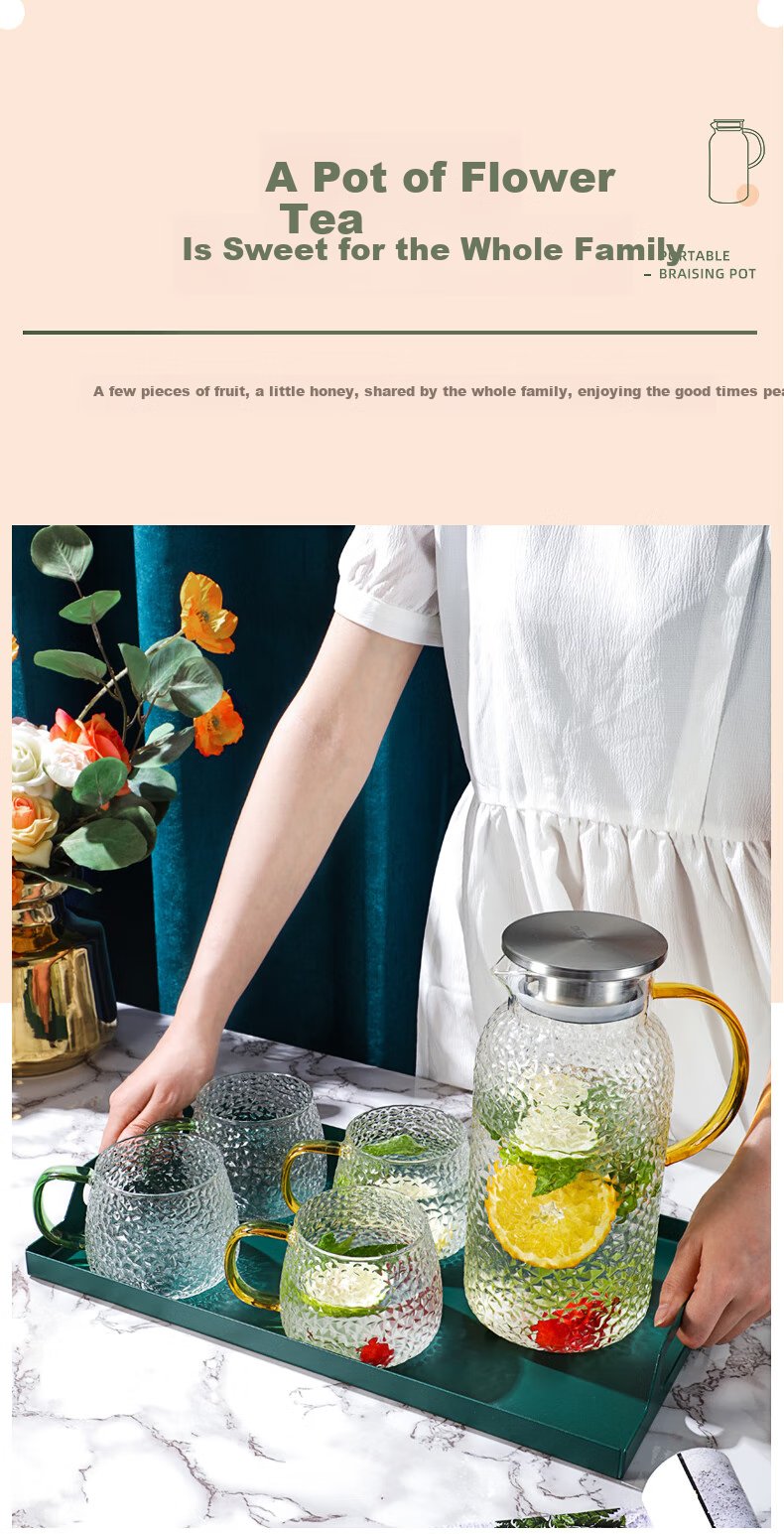 Fuguang Glass Cup, Heat-Resistant Glass Pitcher with Handle, Large Capacity Household Juice Cup, Flower Tea Cup, Teapot, Cold Water Pitcher 9
