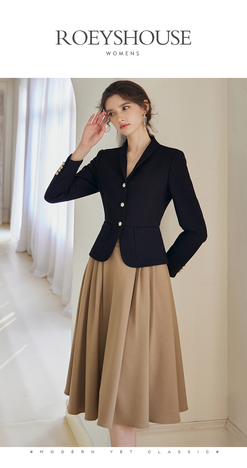 ROEYSHOUSE Women's Intellectual Formal Blazer 2026 Spring Slim Fit Long Sleeve Short Jacket 07455 Black S 1