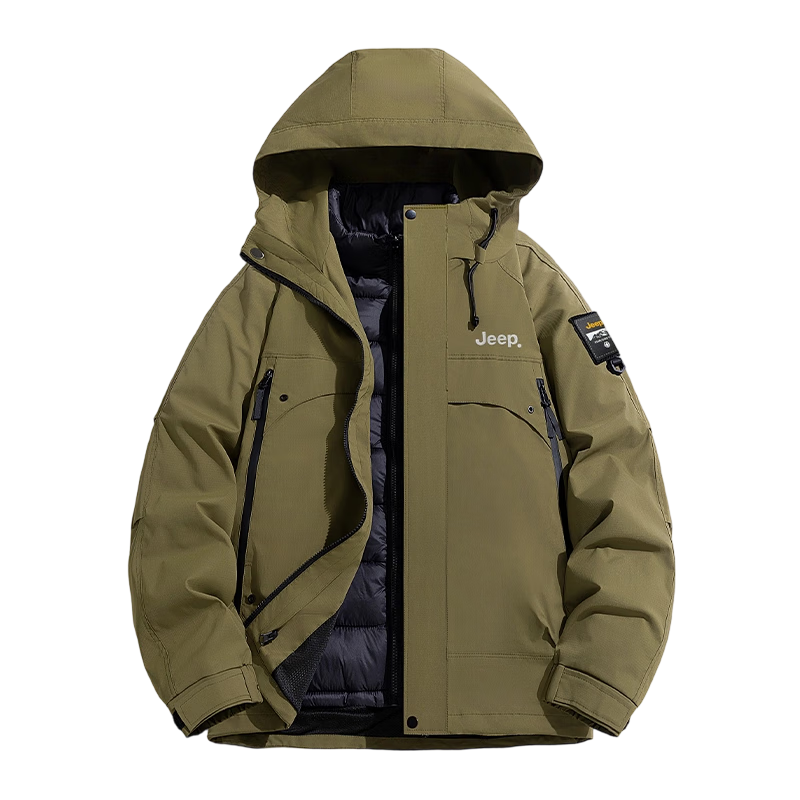 JEEP Men's 3-in-1 Jacket Autumn Winter Outdoor Waterproof Thick Warm Mountaineering Coat Camel 3XL