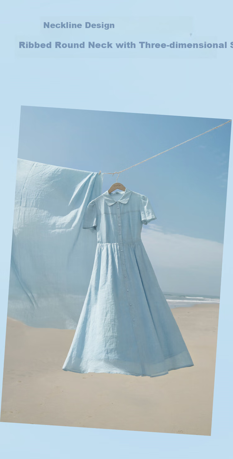 INMAN INMAN [Runway Style] Ramie French Doll Collar Dress for Women, Summer 2026 New Light Blue M 3