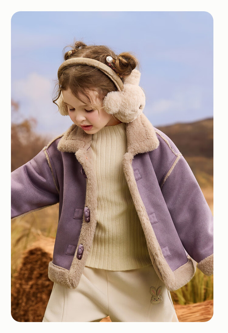 ASK JUNIOR Kids' Coat 2025 Autumn Toddler Horn Button Plush Coat Girls' Lapel Sweet Cute New Year Top 9