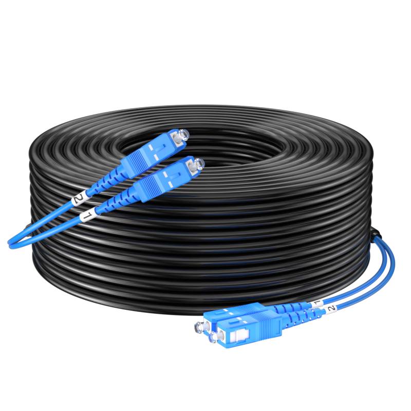AIENKIS Outdoor Single-Mode Armored Pre-Terminated Fiber Optic Cable 2-Core SC Connector 2-Core Fiber Patch Cord Fusion-Free Outdoor Aerial Cable 50m AK-TW2-50SC