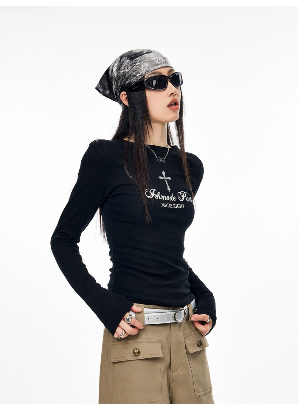 ICH MODE American Style Cross Shoulder Long Sleeve T-Shirt Women Spring Summer New Slim Fit Off-Shoulder Top White S 19
