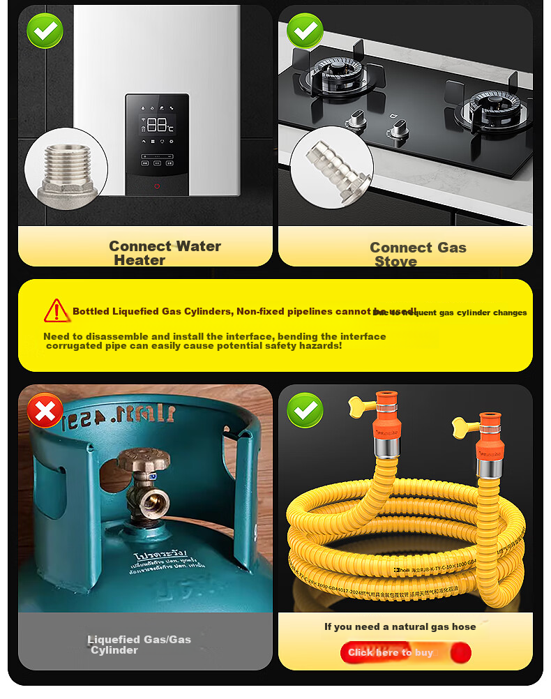 Haili 5-Meter Natural Gas Dedicated Flexible Pipe, Corrugated Gas Pipe, National Standard 304 Stainless Steel Pipe for Gas Stove And Water Heater Connectio 13
