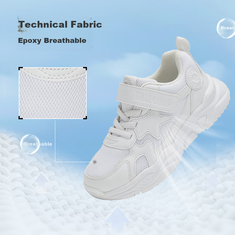 TARANIS Spring White Children's Sneakers for Boys And Girls, Versatile Lightweight Running Shoes for Older Kids, White, Size 26